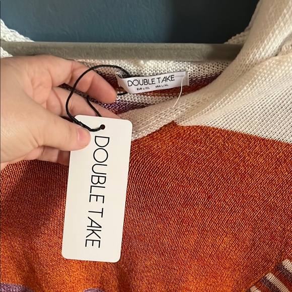 Double Take Orange and Purple Striped Sweater - Picture 3 of 5